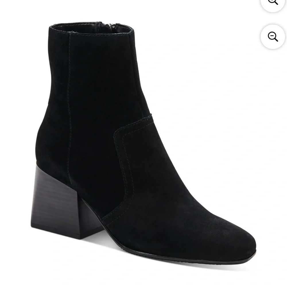 AQUA COLLEGE Waterproof Padded Tora Square Toe Stacked Heel Zip-Up Suede Booties